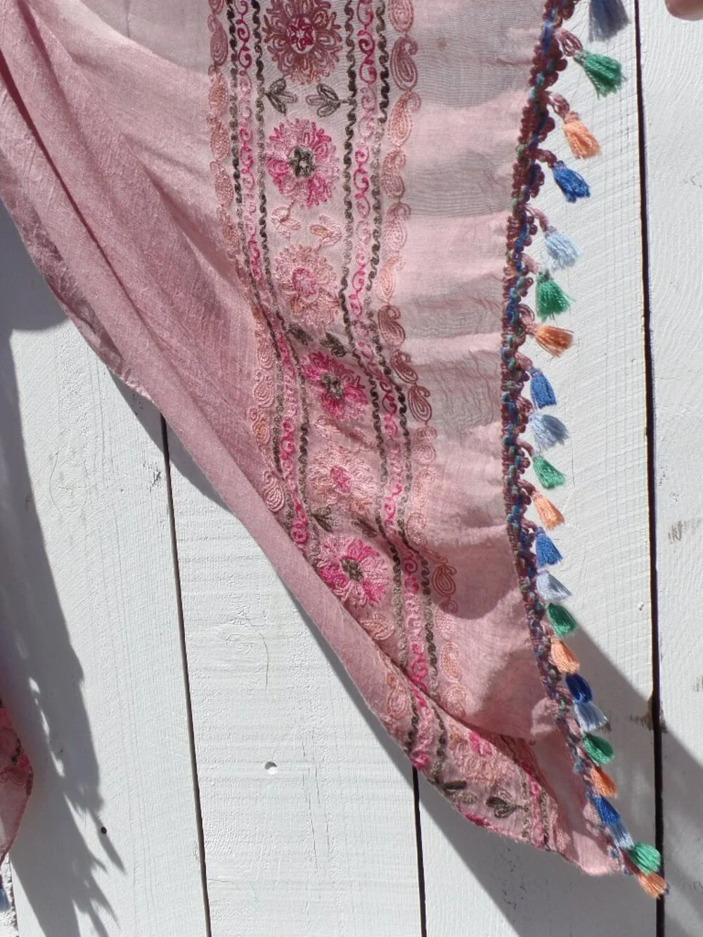 Embroidered Scarf Wrap Tassels Floral Paisleys